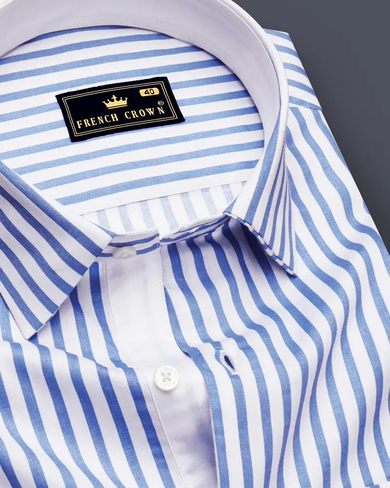 Azurline-Carolina Blue And Bright White Candy Striped Subtle Sheen Soft Premium Cotton Dress Shirt 1