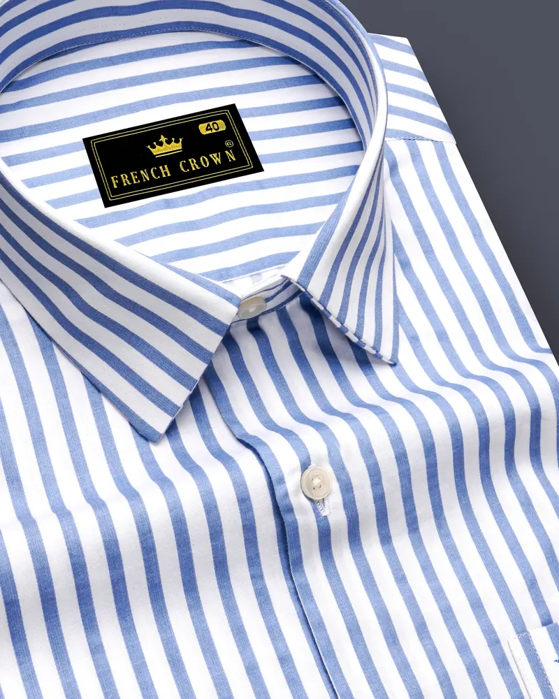 Azurline-Carolina Blue And Bright White Candy Striped Subtle Sheen Super Soft Premium Cotton Dress Shirt 1