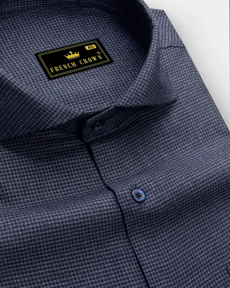 Azurone Bleached Blue Textured Houndstooth Super Soft Premium Cotton Dress Shirt 1