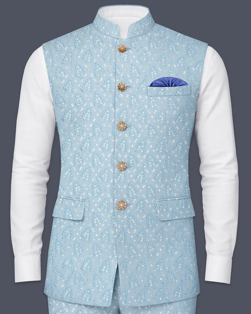 Azurora-Carolina Blue Thread And Sequin Embroidered Designer Nehru Jacket 1