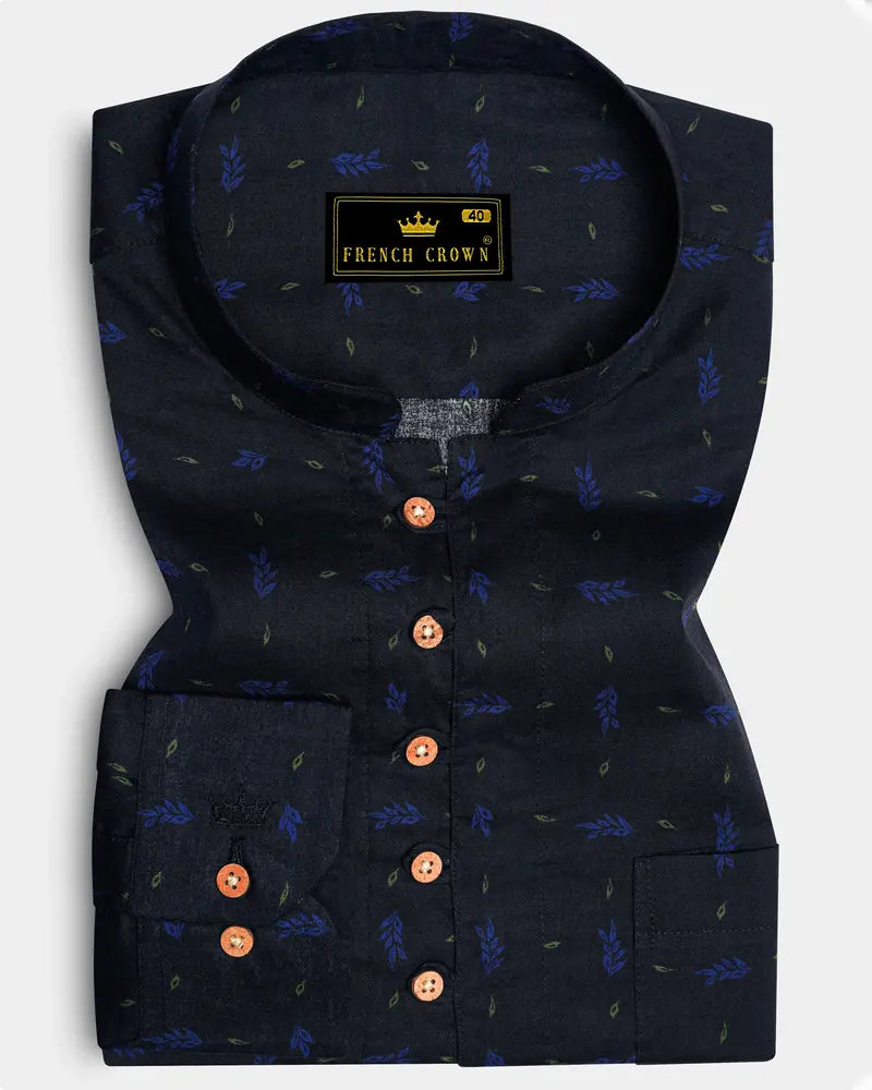 Azurox-Shark Blue Printed Super Soft Premium Cotton Casual Kurta Shirt 1