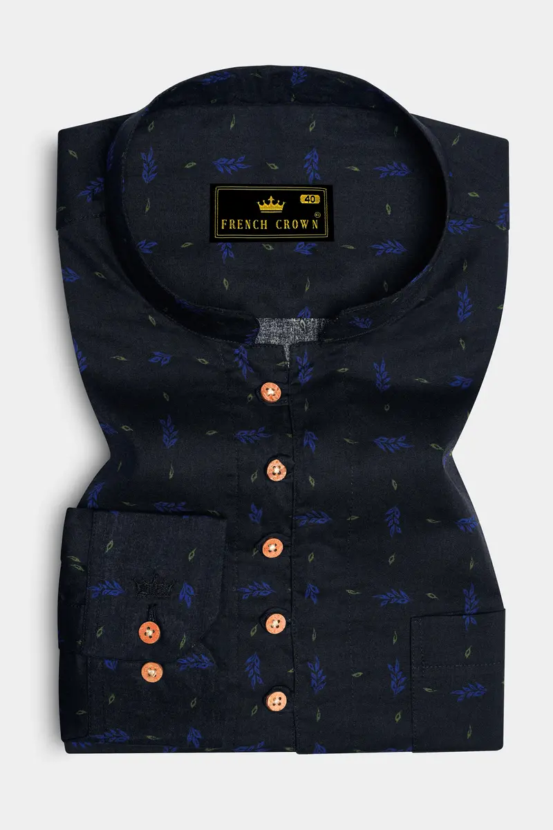 Azurox-Shark Blue Printed Super Soft Premium Cotton Casual Kurta Shirt 2