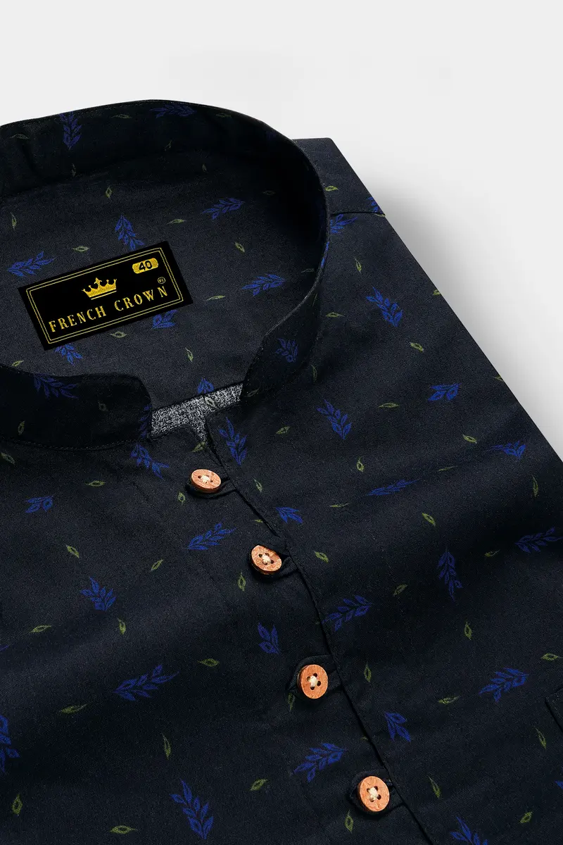 Azurox-Shark Blue Printed Super Soft Premium Cotton Casual Kurta Shirt 4