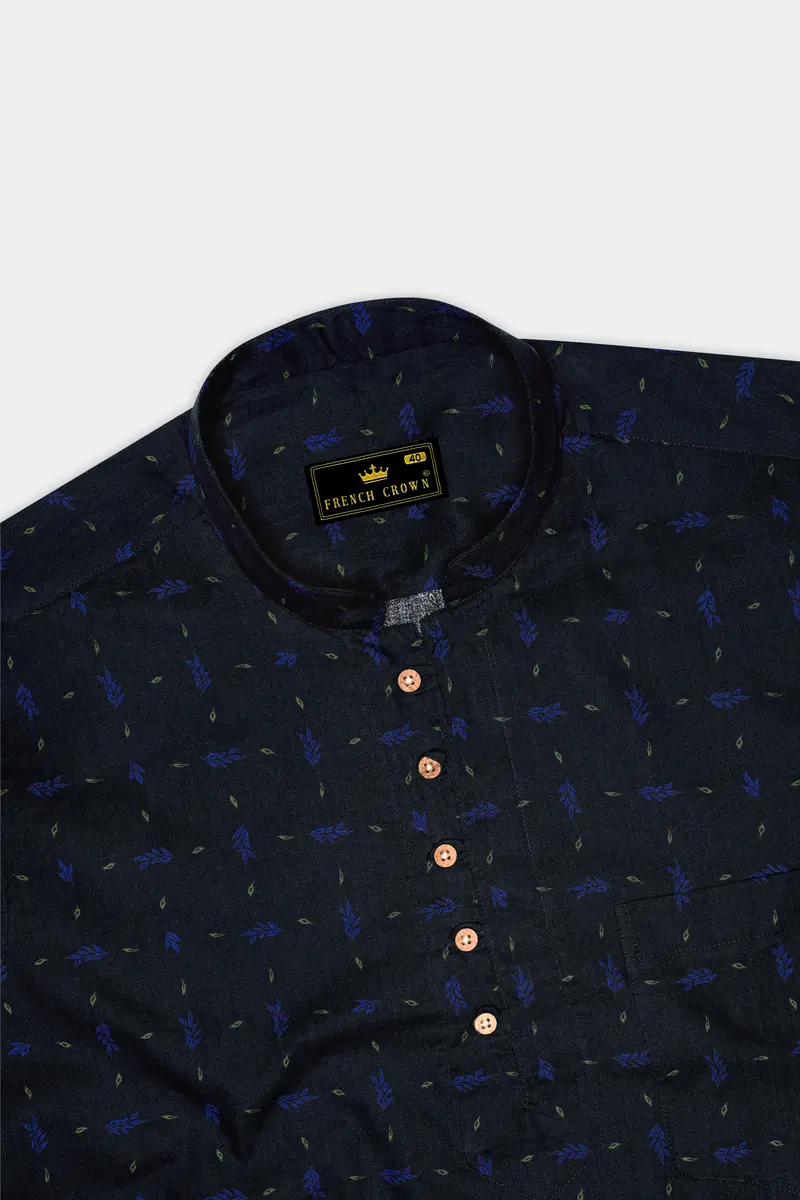 Azurox-Shark Blue Printed Super Soft Premium Cotton Casual Kurta Shirt 5