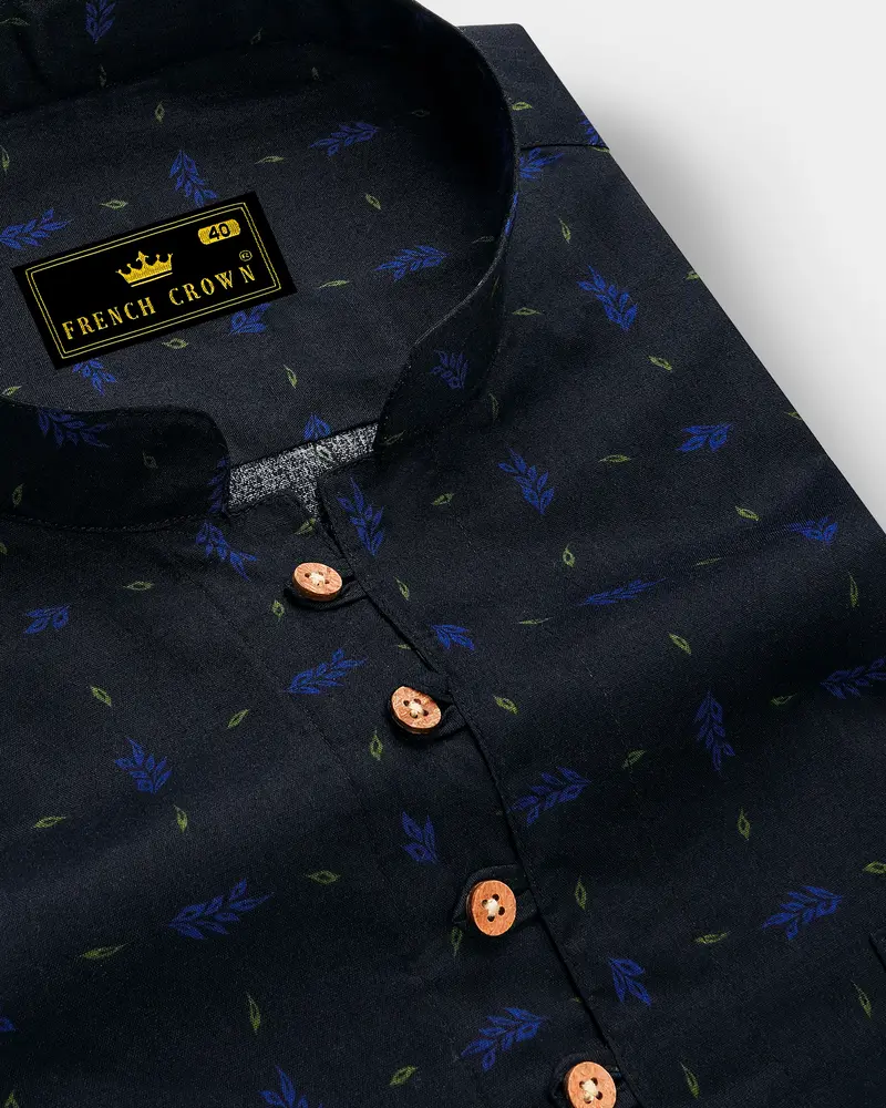 Azurox-Shark Blue Printed Super Soft Premium Cotton Casual Kurta Shirt 6