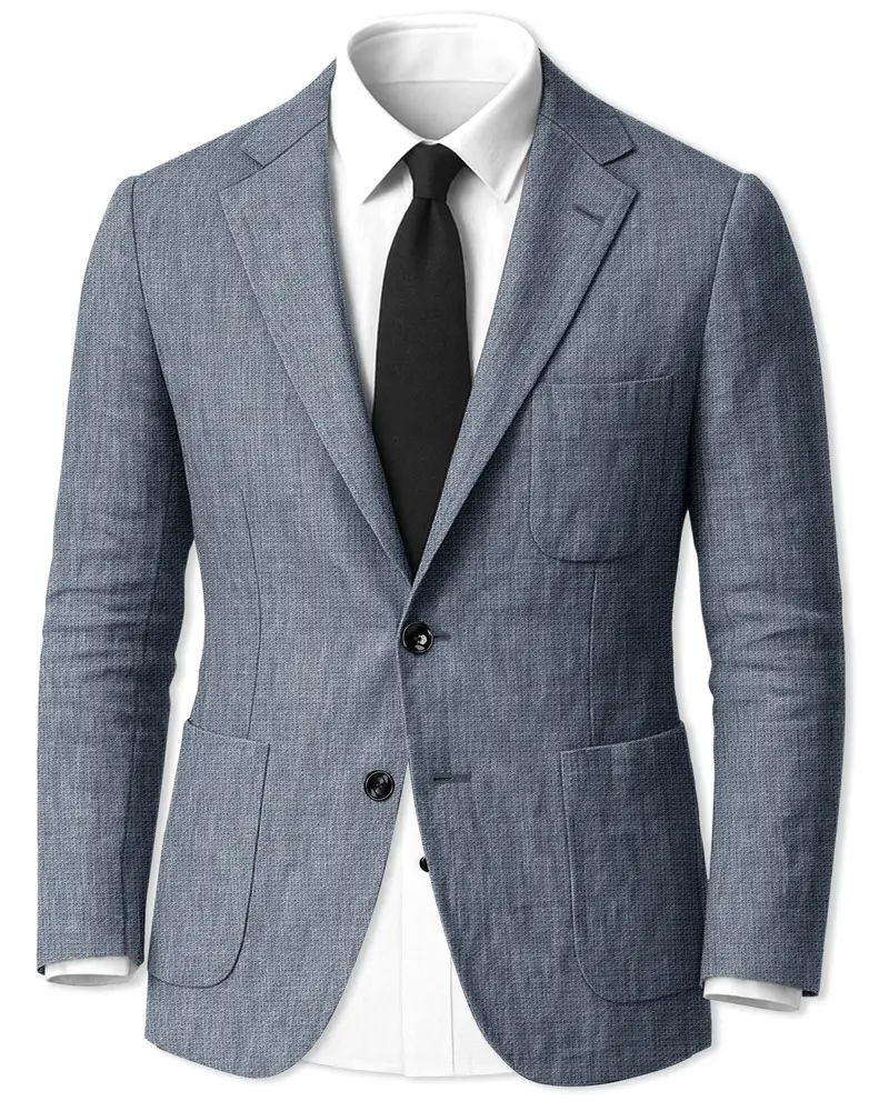 Azurven-Cadet Blue Luxurious Linen Single Breasted Sports Blazer 1