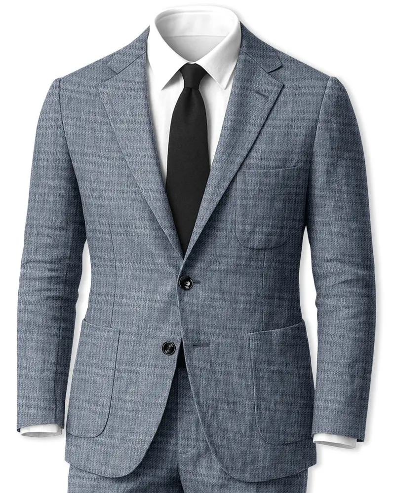 Azurven-Cadet Blue Luxurious Linen Single Breasted Sports Suit 1