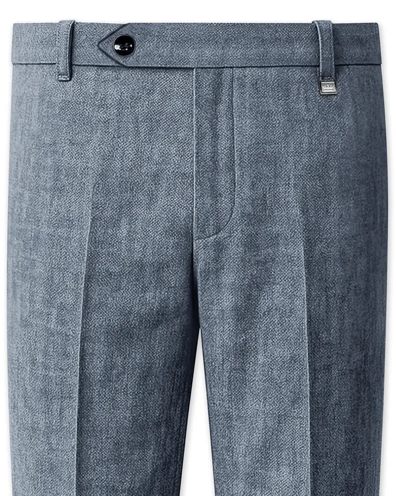 Azurven-Cadet Blue Luxurious Linen Stretchable Waistband Pant 1