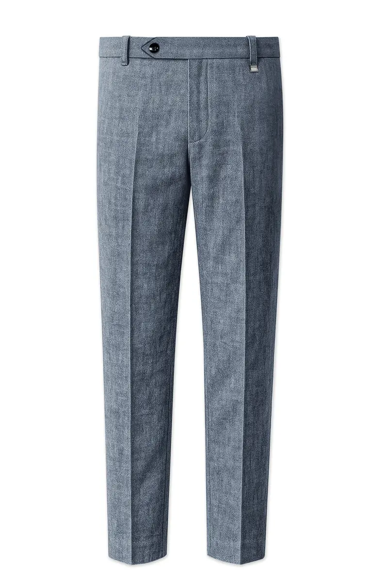 Azurven-Cadet Blue Luxurious Linen Stretchable Waistband Pant 2