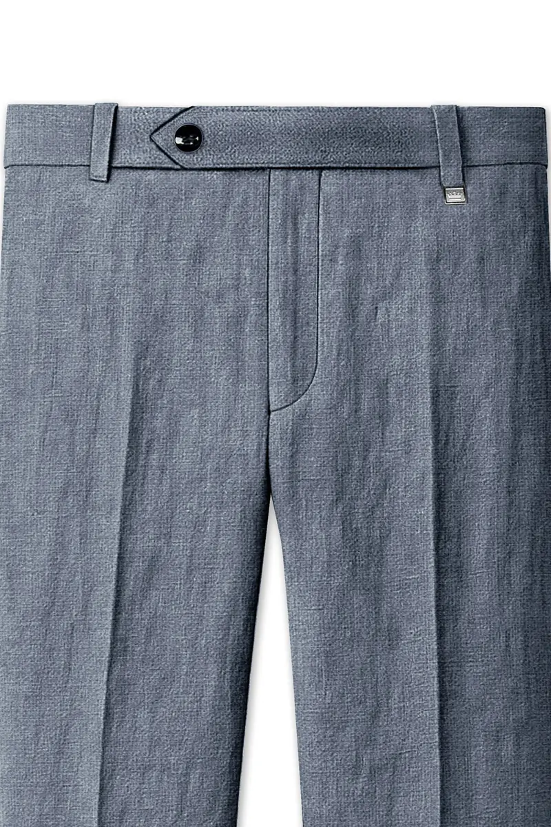 Azurven-Cadet Blue Luxurious Linen Stretchable Waistband Pant 4