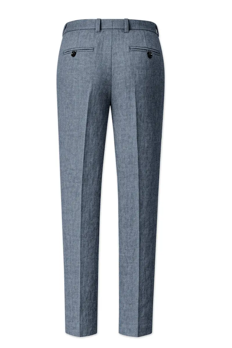 Azurven-Cadet Blue Luxurious Linen Stretchable Waistband Pant 5