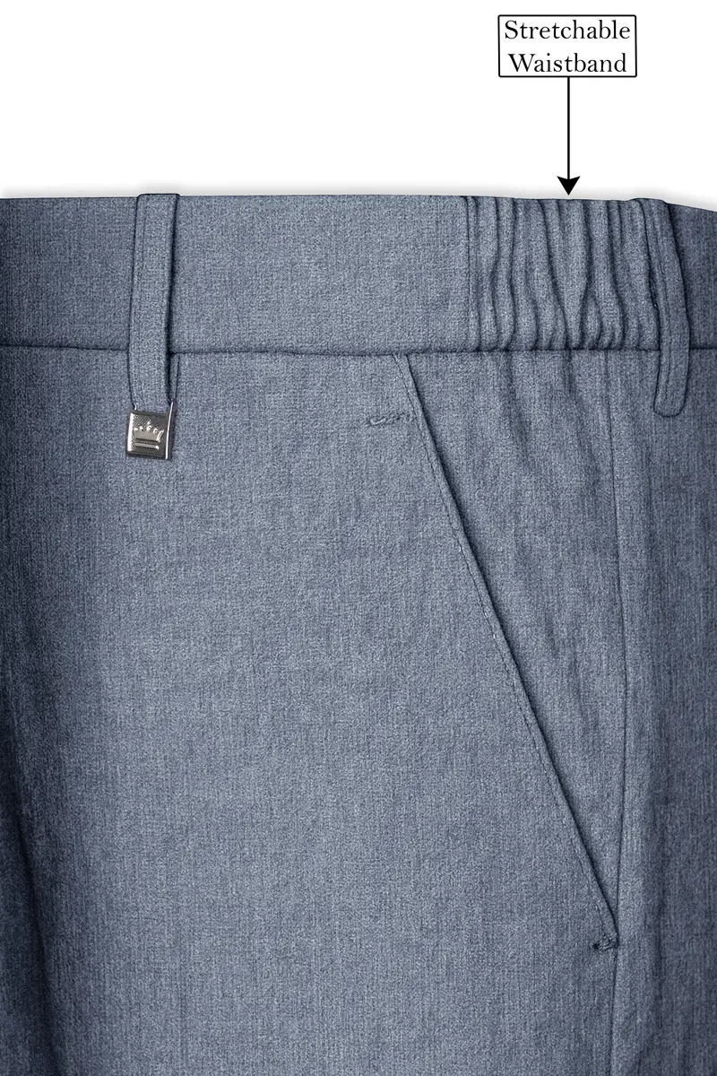Azurven-Cadet Blue Luxurious Linen Stretchable Waistband Pant 6