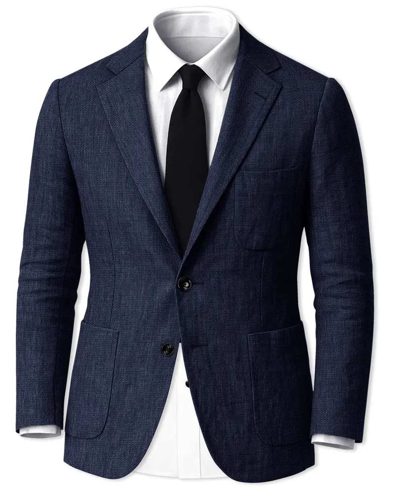 Azurven-Firefly Blue Luxurious Linen Single Breasted Sports Blazer 1