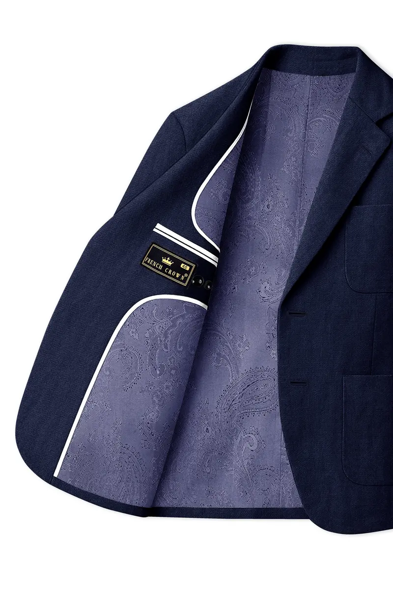 Azurven-Firefly Blue Luxurious Linen Single Breasted Sports Blazer 6