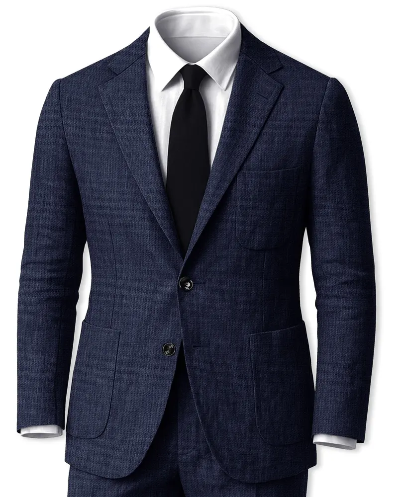 Azurven-Firefly Blue Luxurious Linen Single Breasted Sports Suit 1