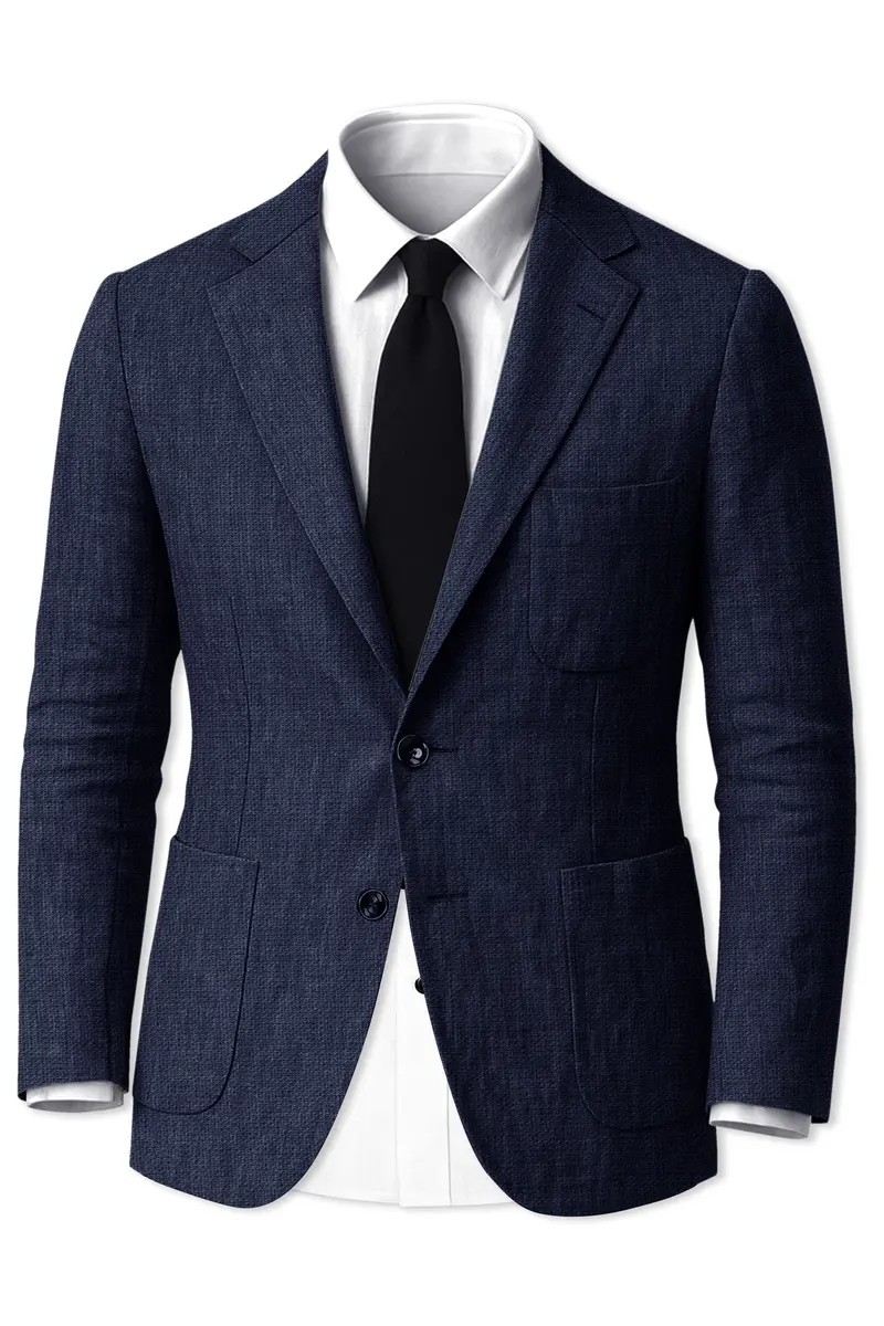 Azurven-Firefly Blue Luxurious Linen Single Breasted Sports Suit 10