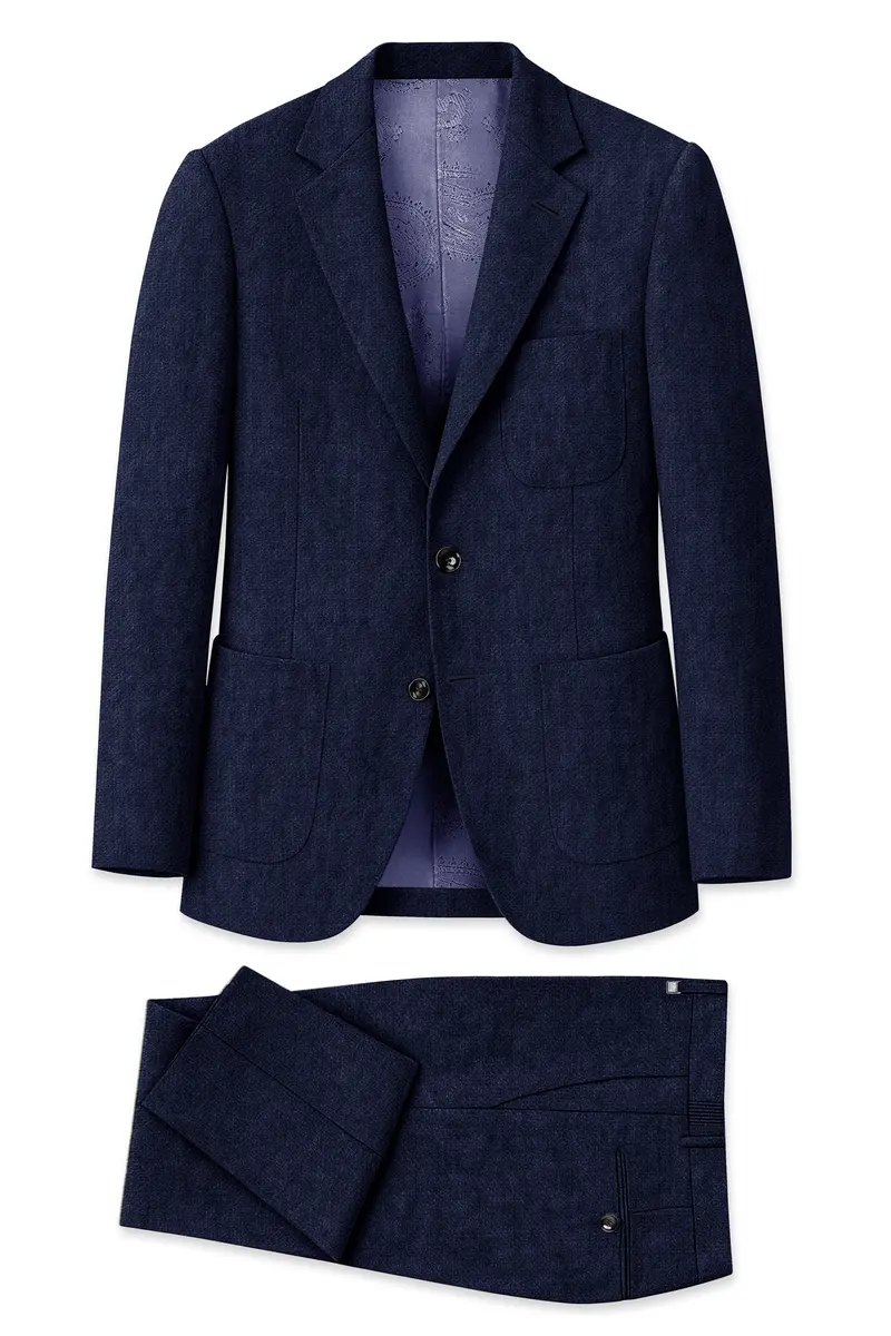 Azurven-Firefly Blue Luxurious Linen Single Breasted Sports Suit 11
