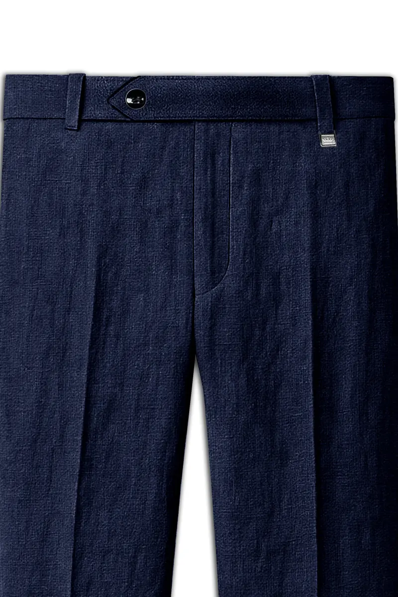 Azurven-Firefly Blue Luxurious Linen Single Breasted Sports Suit 12