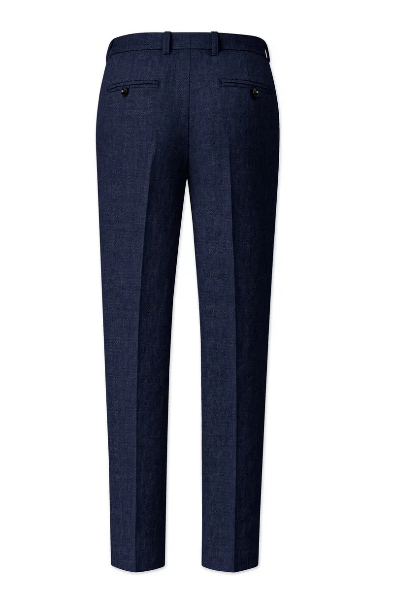 Azurven-Firefly Blue Luxurious Linen Single Breasted Sports Suit 14