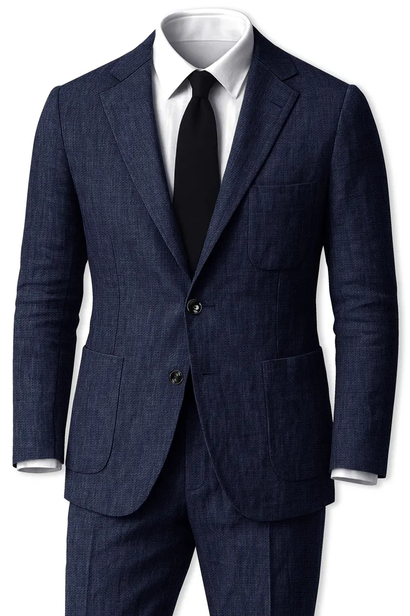Azurven-Firefly Blue Luxurious Linen Single Breasted Sports Suit 2