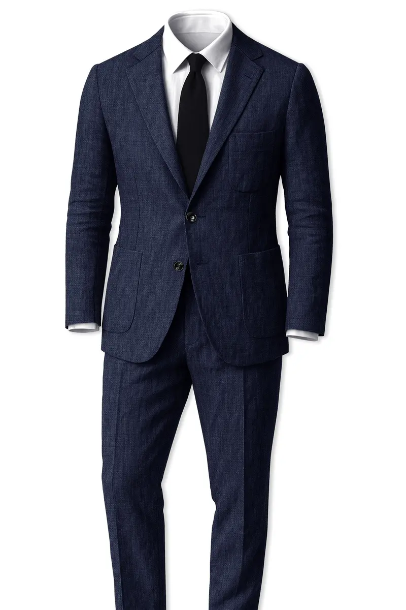 Azurven-Firefly Blue Luxurious Linen Single Breasted Sports Suit 4