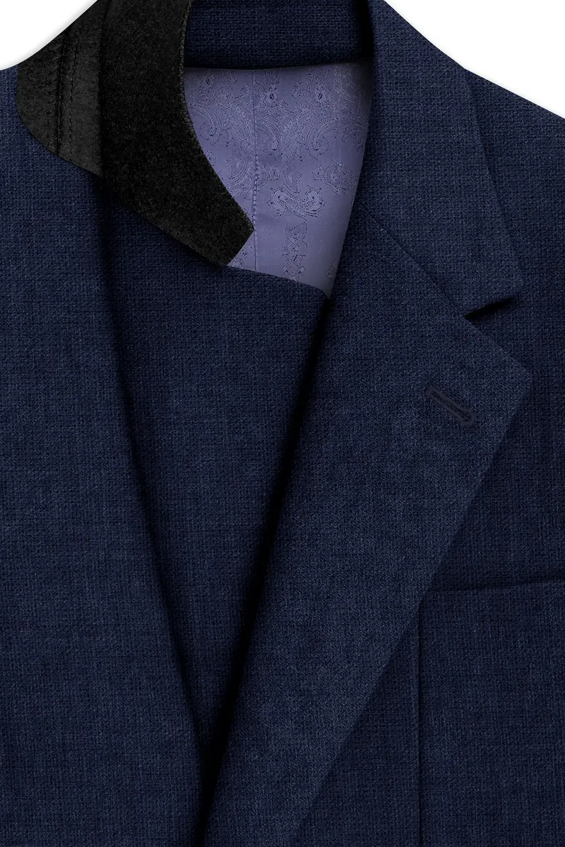 Azurven-Firefly Blue Luxurious Linen Single Breasted Sports Suit 5