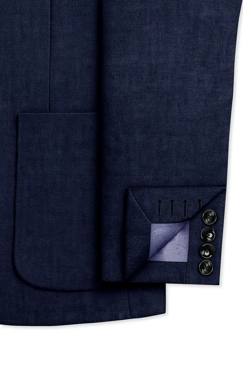 Azurven-Firefly Blue Luxurious Linen Single Breasted Sports Suit 7