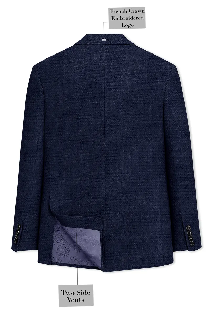 Azurven-Firefly Blue Luxurious Linen Single Breasted Sports Suit 9