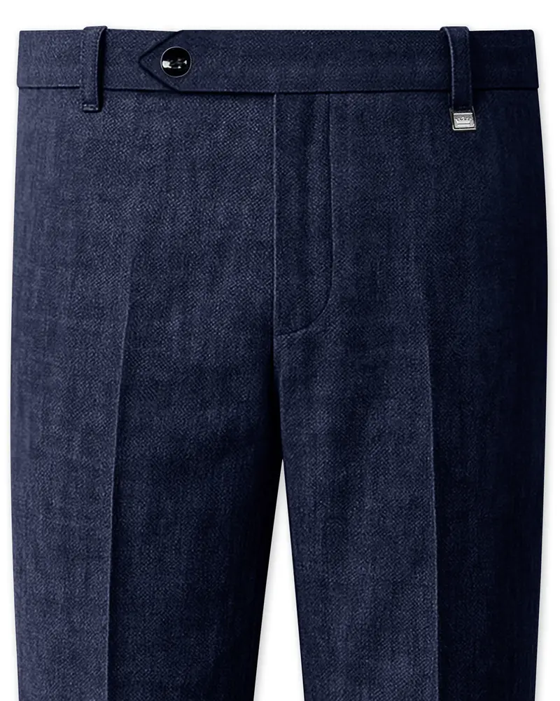 Azurven-Firefly Blue Luxurious Linen Stretchable Waistband Pant 1