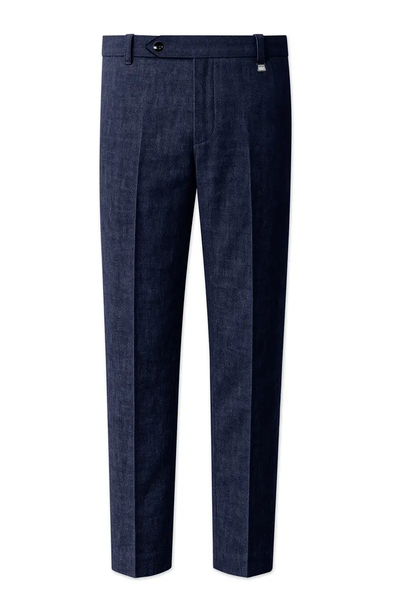 Azurven-Firefly Blue Luxurious Linen Stretchable Waistband Pant 2
