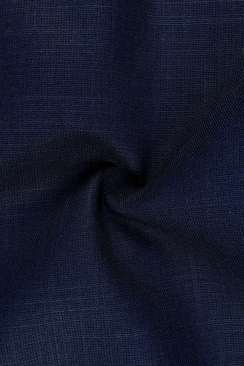 Azurven-Firefly Blue Luxurious Linen Stretchable Waistband Pant 3