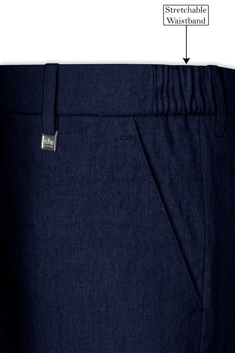Azurven-Firefly Blue Luxurious Linen Stretchable Waistband Pant 6