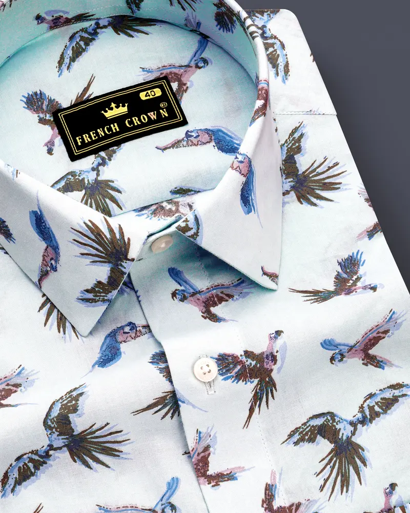 Azziora-Glaucous Blue Parrot Printed Super Soft Premium Giza Cotton Casual Shirt 1