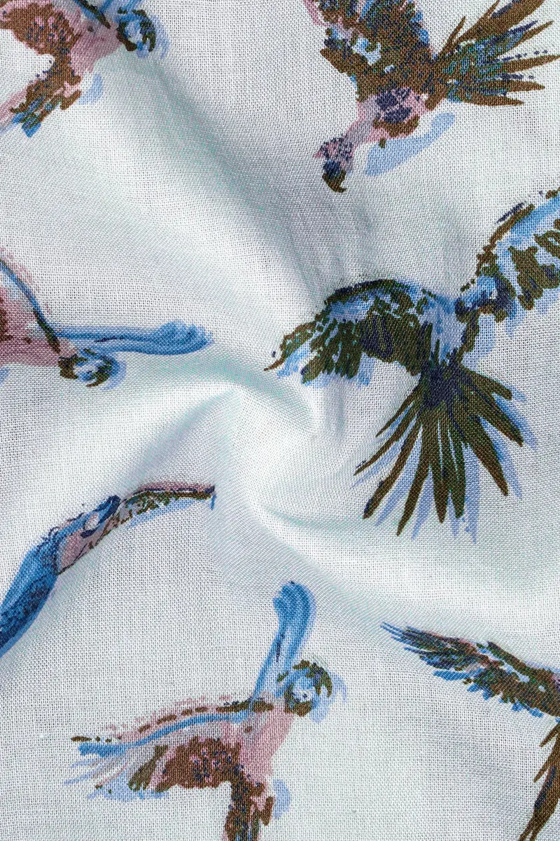Azziora-Glaucous Blue Parrot Printed Super Soft Premium Giza Cotton Casual Shirt 3