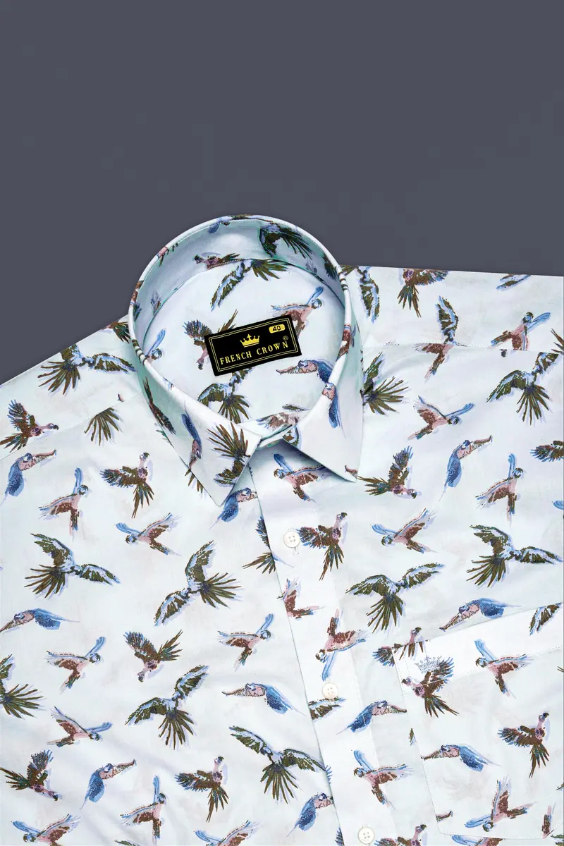 Azziora-Glaucous Blue Parrot Printed Super Soft Premium Giza Cotton Casual Shirt 5