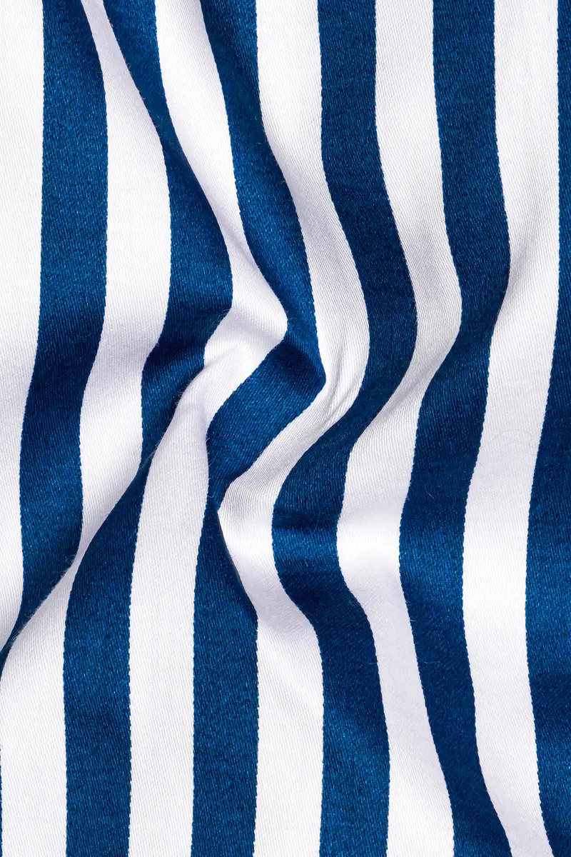 Azzorio-Catalina Blue And Bright White Candy Striped Subtle Sheen Super Soft Premium Cotton Cuff Collar Dress Shirt 3