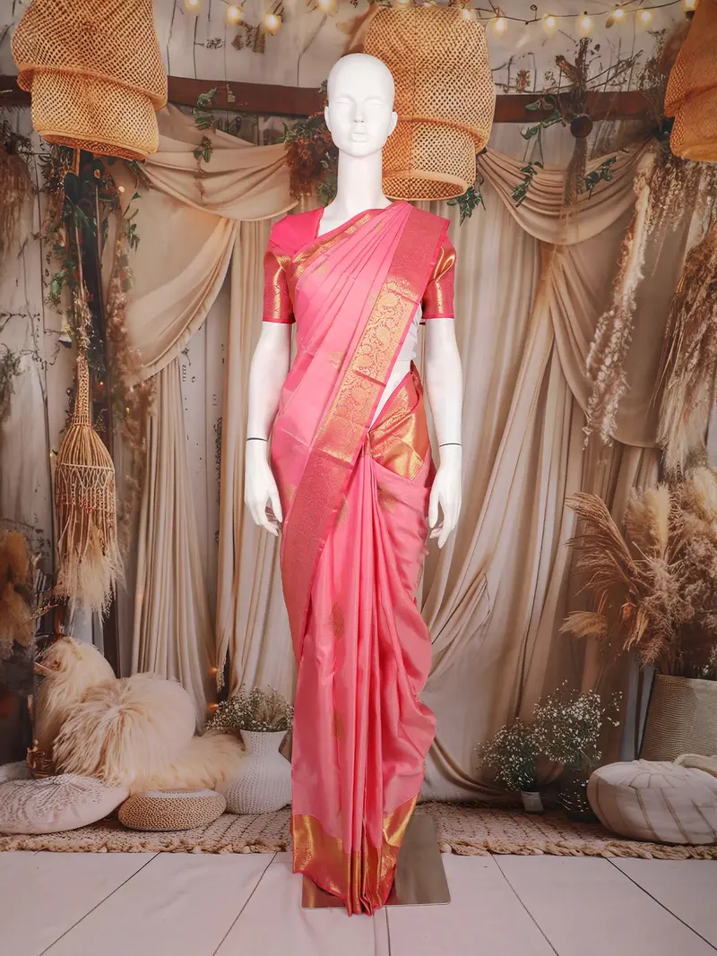 Baby Pink Butta Woven Design Pure Kanchipuram Silk Saree With Zari Woven Border 1