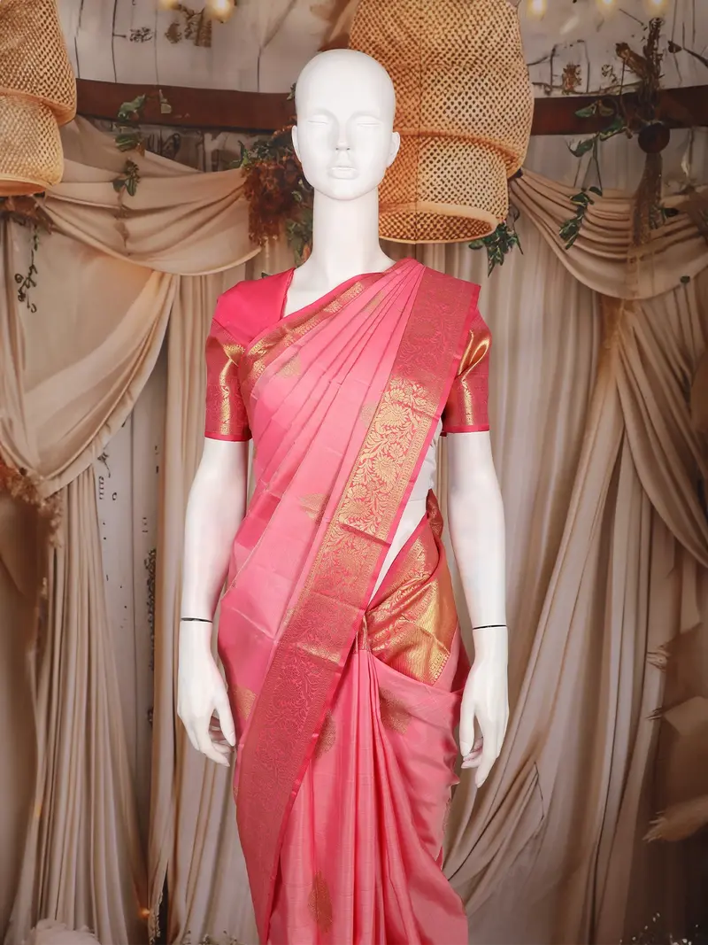 Baby Pink Butta Woven Design Pure Kanchipuram Silk Saree With Zari Woven Border 2