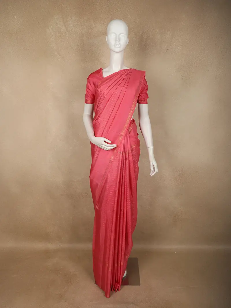 Baby Pink Checked Zari Woven Design Pure Kanchipuram Silk Saree With Solid Border 1