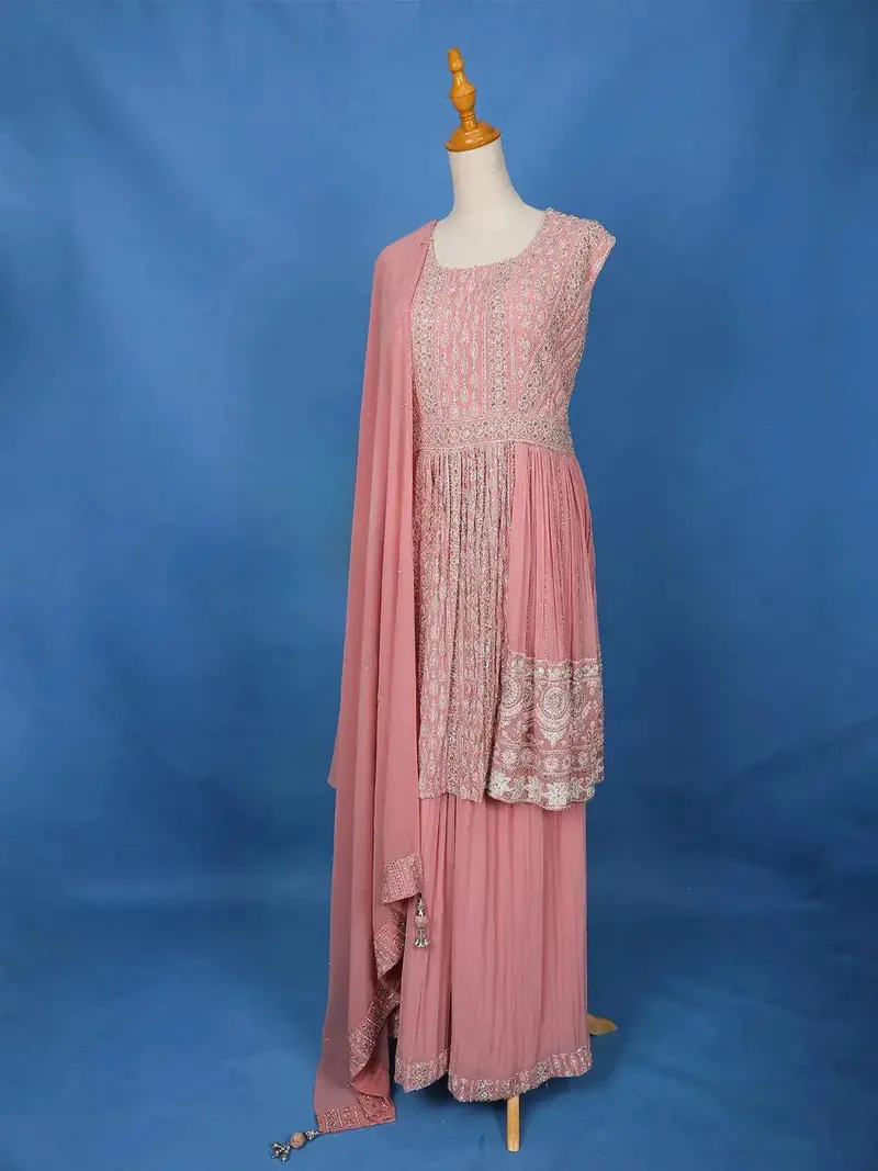 Baby Pink Embroidery Palazzo Salwar Suit And Dupatta 1