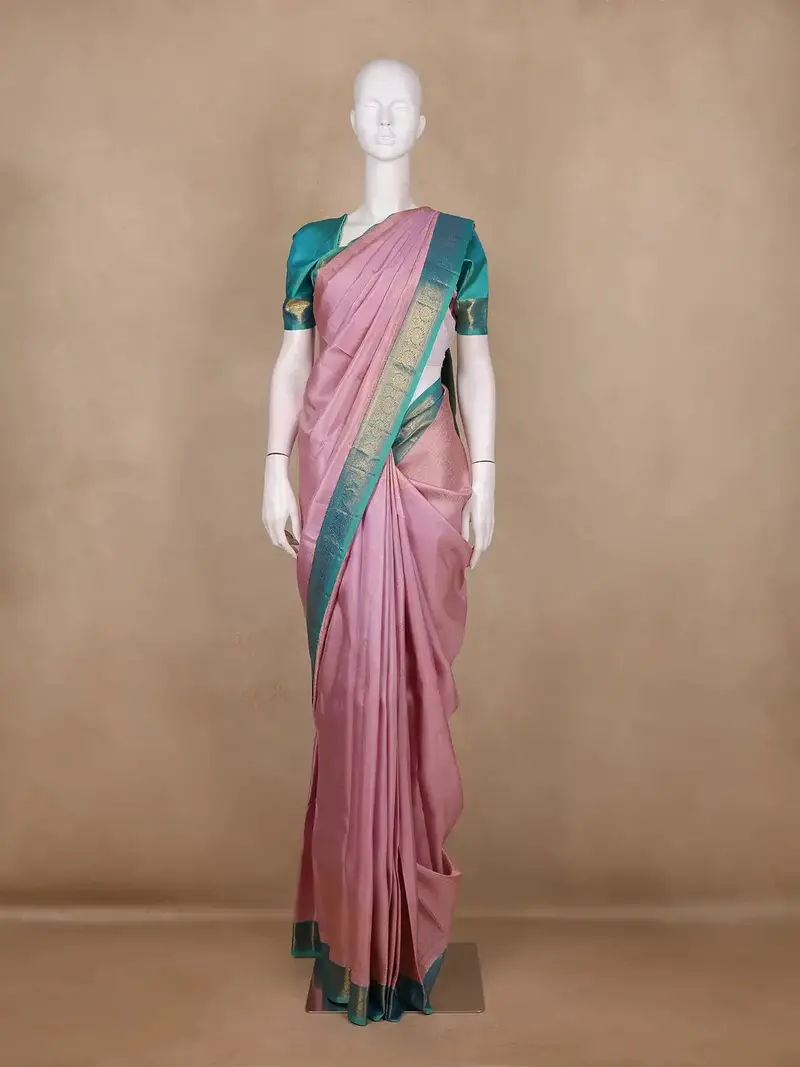 Baby Pink Floral Butta Design Pure Kanchipuram Silk Saree 1