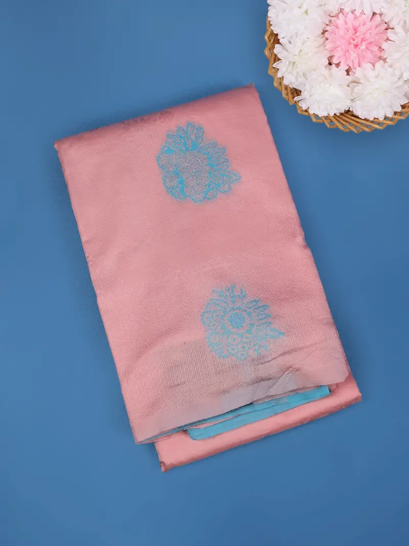 Baby Pink Floral Butta Woven Fancy Art Silk Saree 1