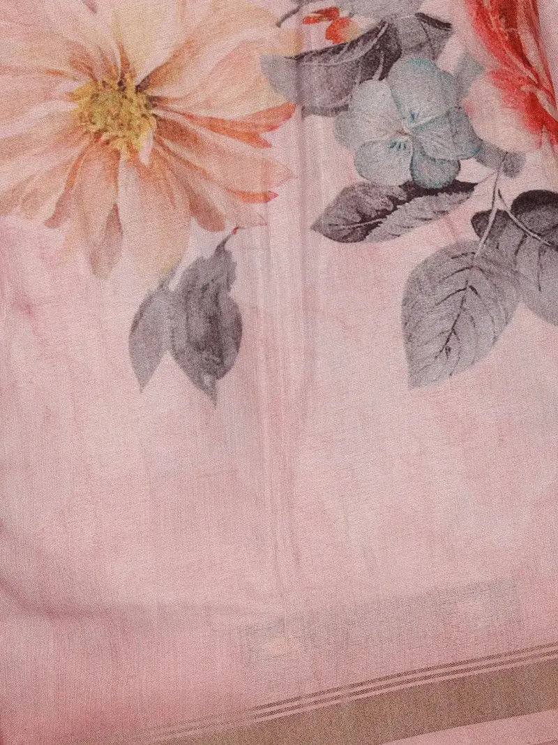 Baby Pink Floral Designed Cotton Saree 2