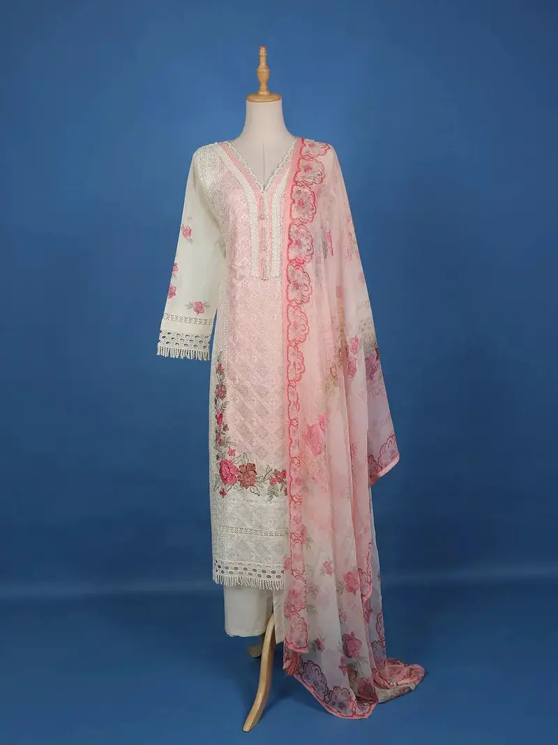 Baby Pink Floral Embroidery Cotton Salwar Suit 1