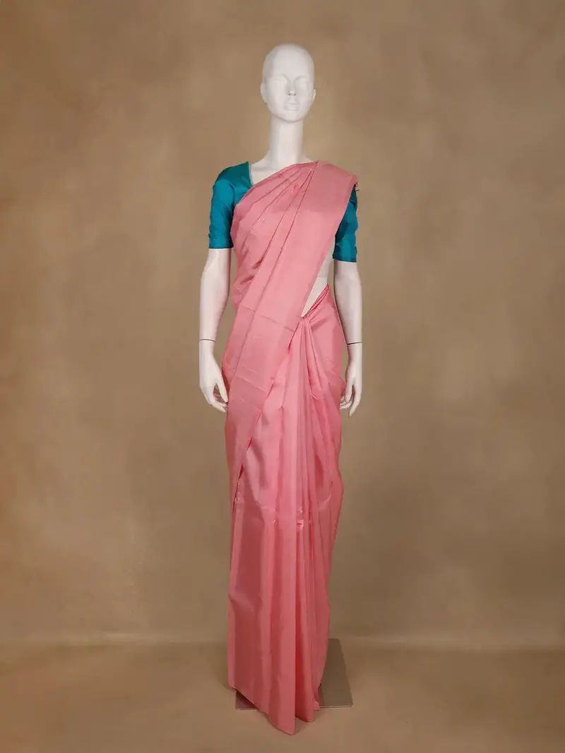 Baby Pink Floral Woven Pure Kanchipuram Silk Saree 1