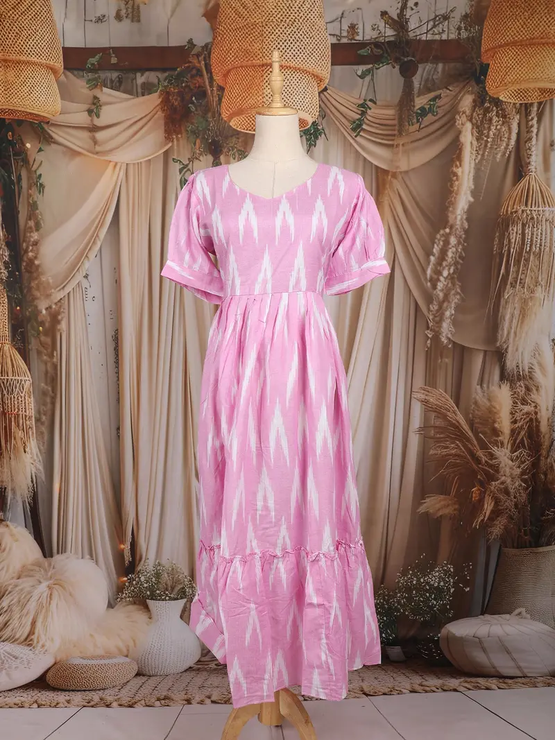 Baby Pink Ikat Printed Design Cotton Kurti 1