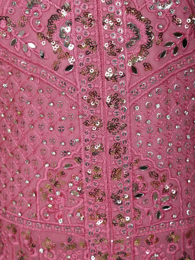 Baby Pink Mirror Embroidered Design Georgette Kids Palazzo Suit 7