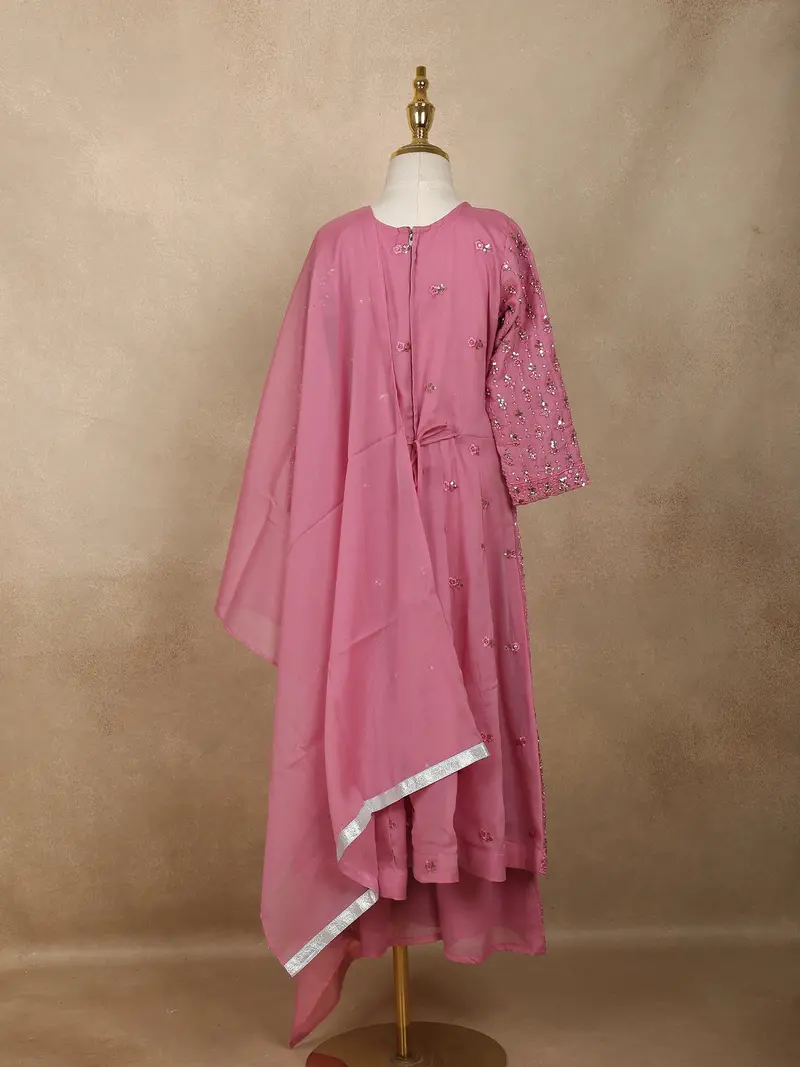 Baby Pink Mirror Embroidered Design Georgette Kids Palazzo Suit 8