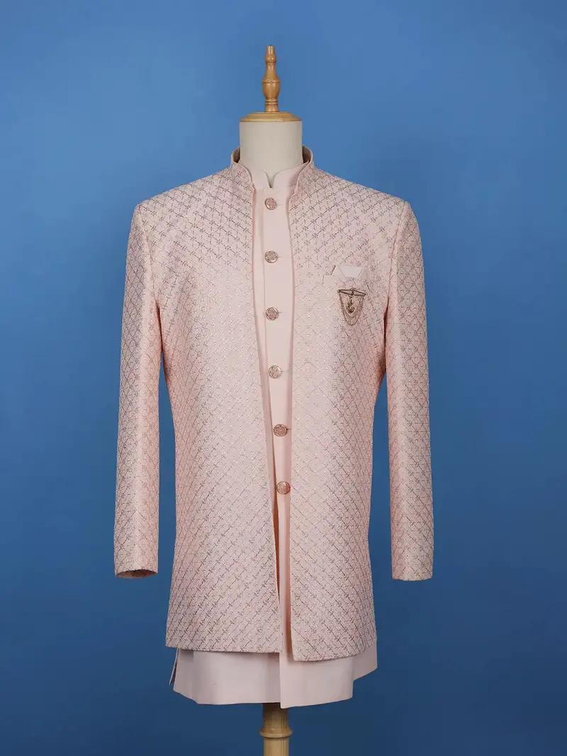 Baby Pink Sequin Embroidered Ikart Sherwani Suit 1