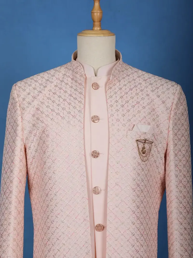 Baby Pink Sequin Embroidered Ikart Sherwani Suit 2